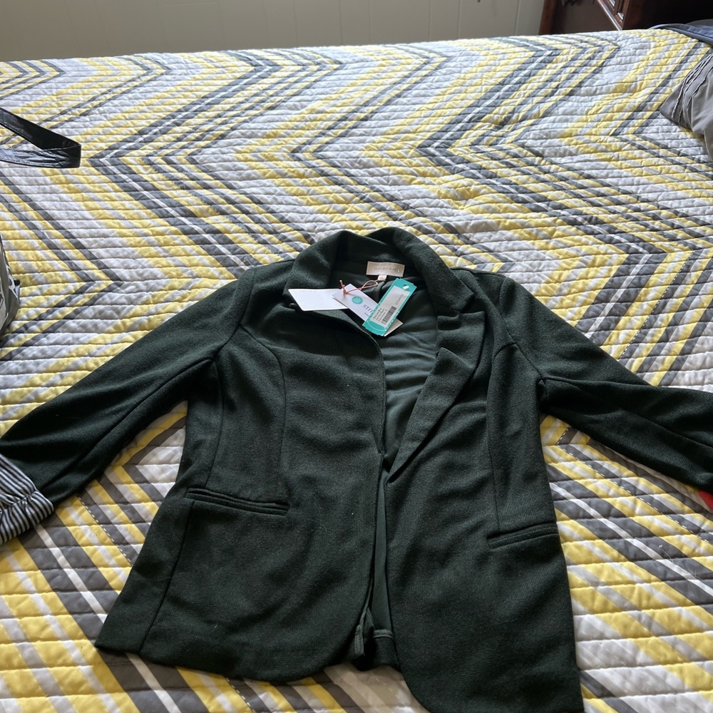 Skies Are Blue Knit Blazer in beautiful dark green